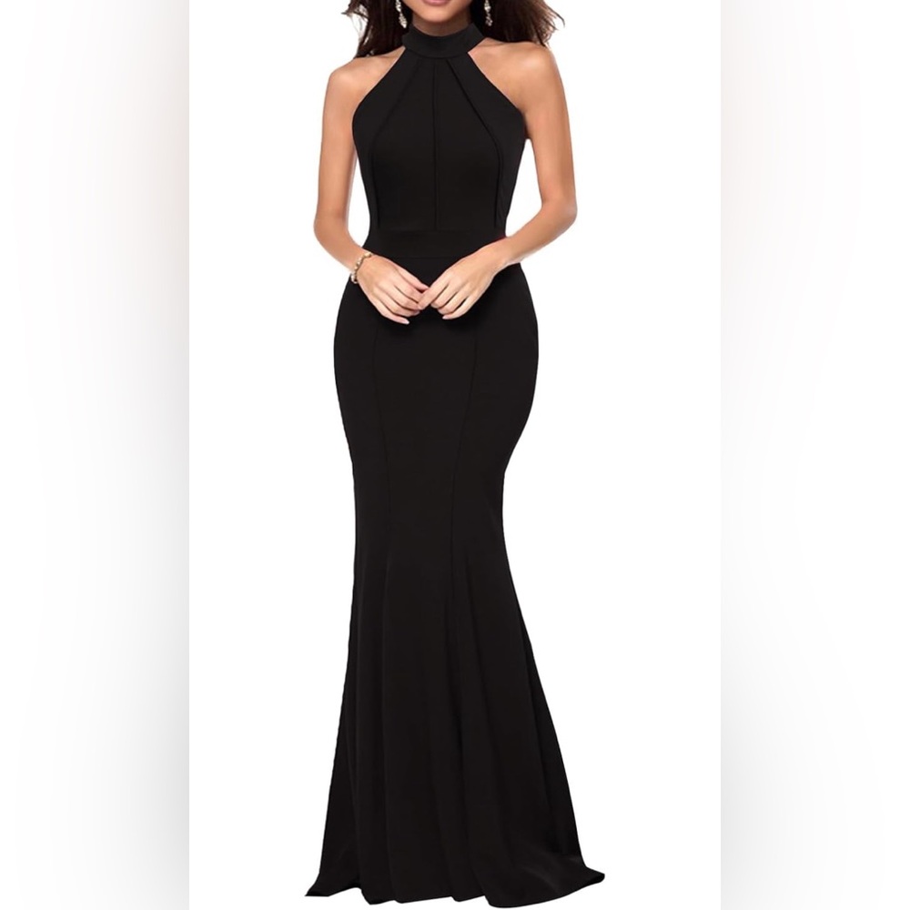 Sleeveless Halter Evening Dress - Picture 2 of 3